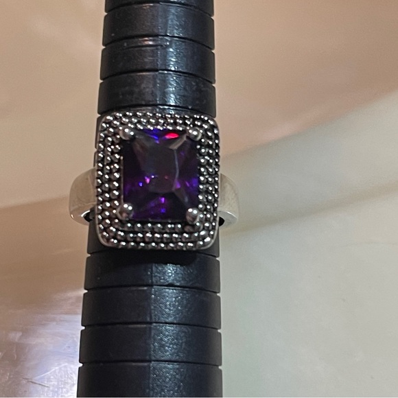 🫐Beautiful Art Deco Cushion Cut Deep Purple Amethyst Dinner Ring! - Picture 3 of 15